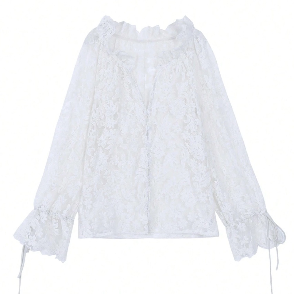 Rouge! White Floral Lace Button-Down Shirt - Picture 2 of 12